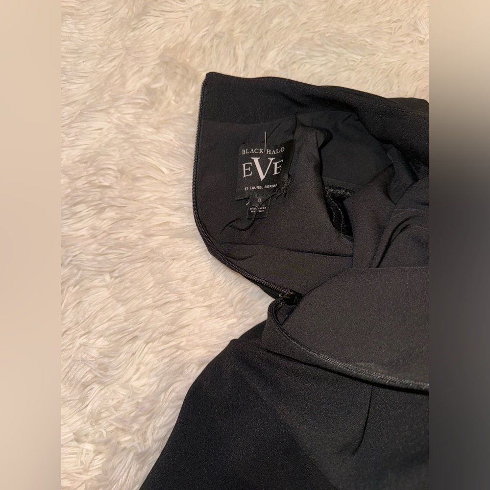 NWOT Black Halo Ara Puff Sleeve wide leg black Jumpsuit size 0 - Picture 4 of 6